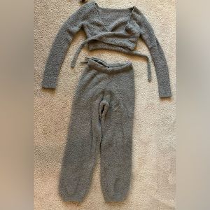 Skims loungewear fuzzy gray set jogger pants cross tie top size S/M